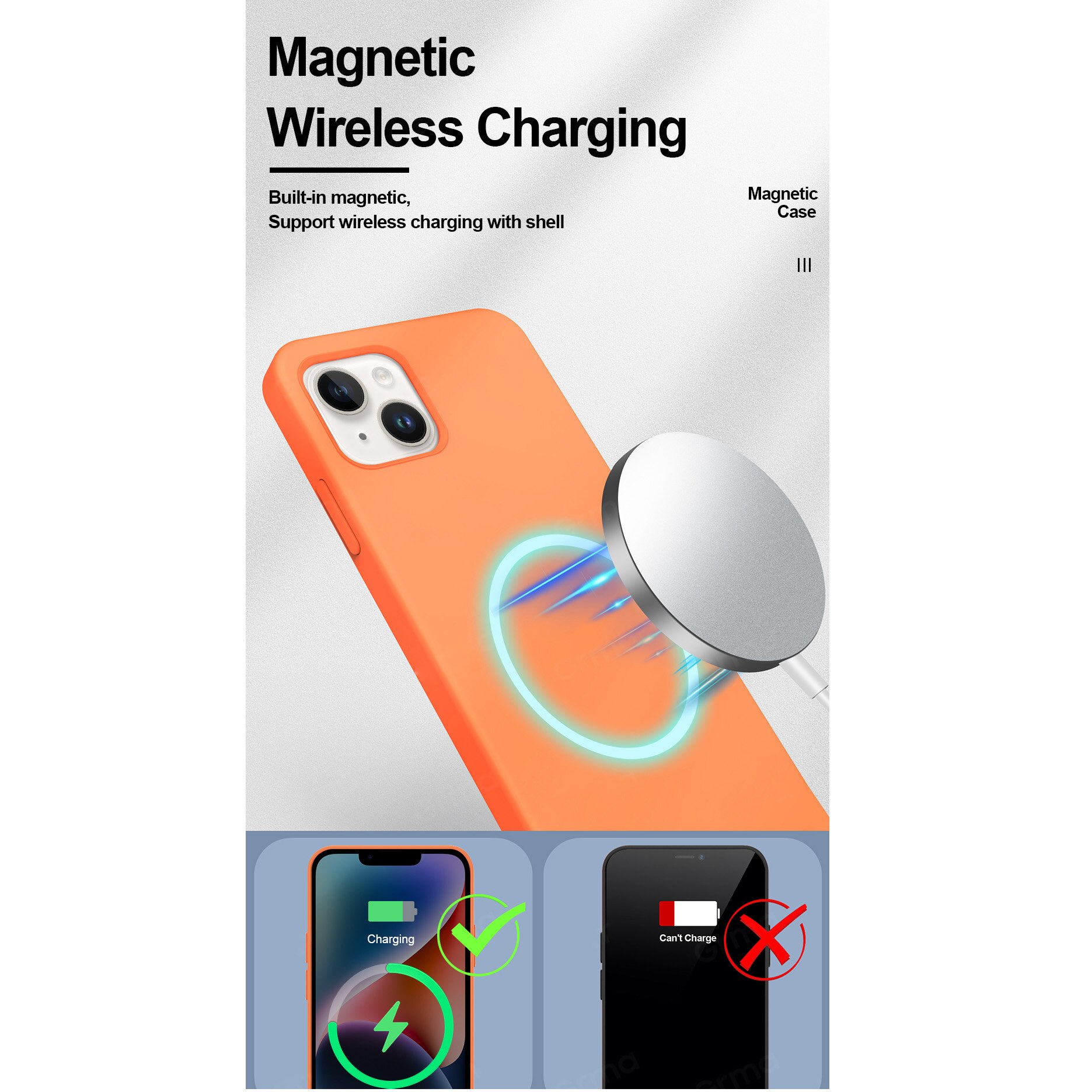 Husa de protectie A+ pentru iPhone 14, magnetic, silicon, portocaliu