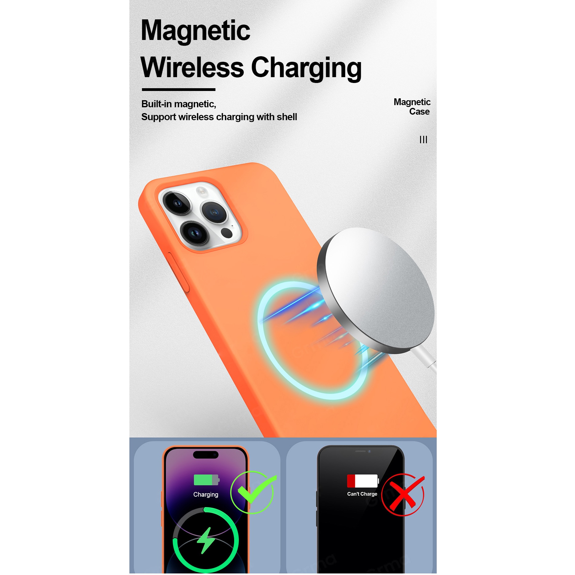 Husa de protectie A+ pentru iPhone 15 Pro Max, magnetic, silicon, portocaliu