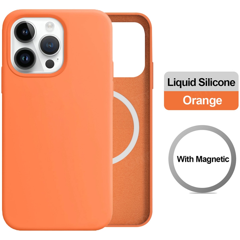Husa de protectie A+ pentru iPhone 15 Pro Max, magnetic, silicon, portocaliu
