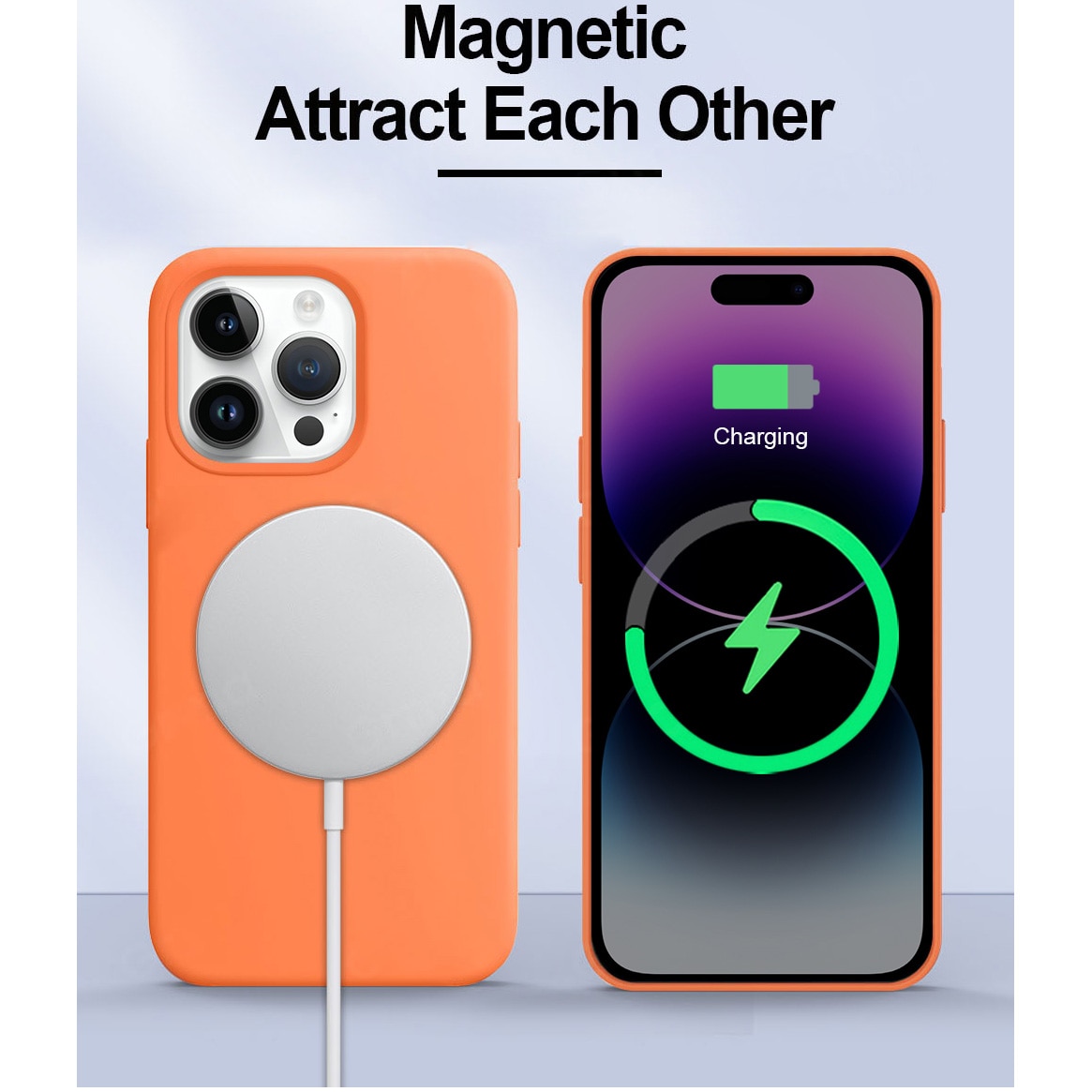Husa de protectie A+ pentru iPhone 15 Pro Max, magnetic, silicon, portocaliu