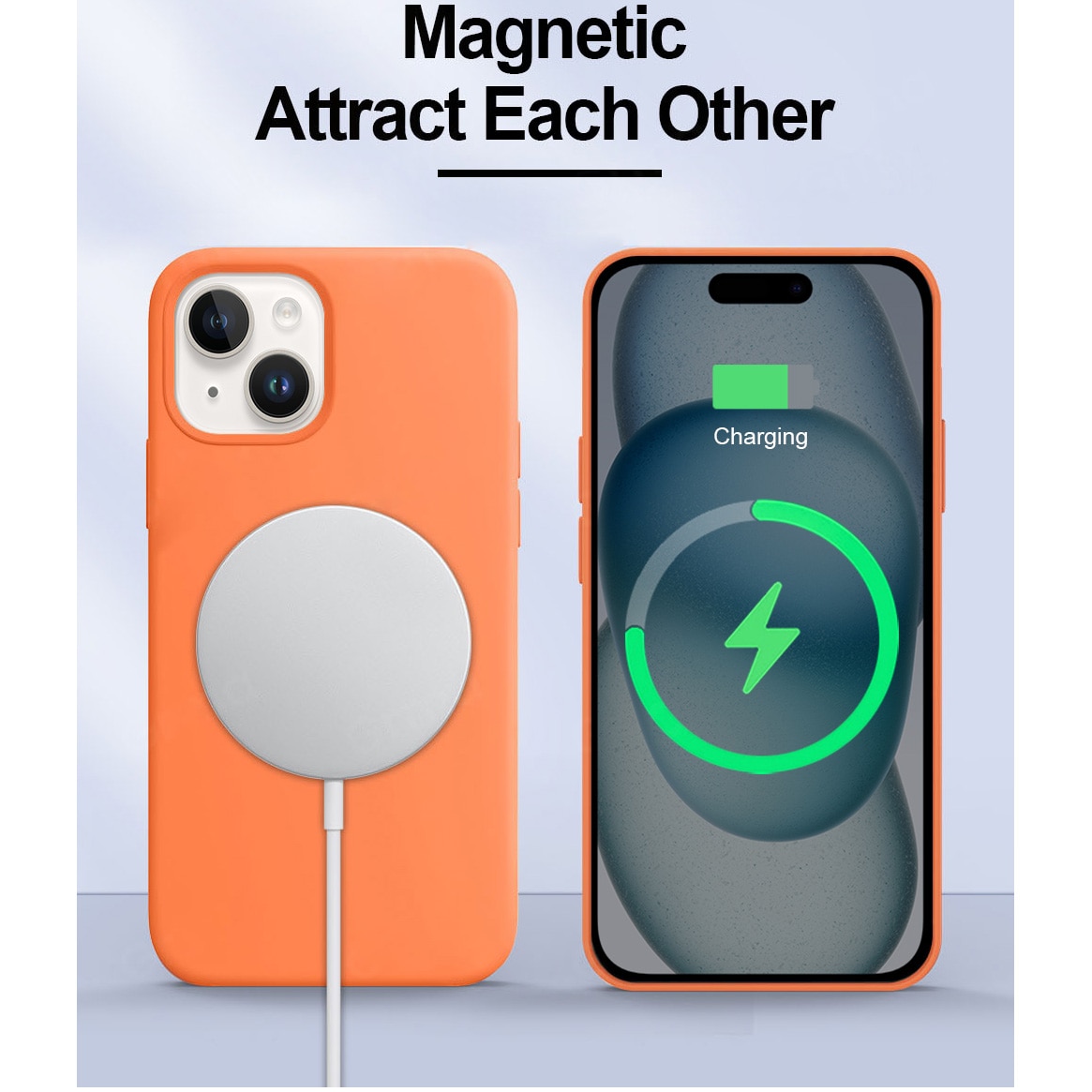 Husa de protectie A+ pentru iPhone 15, magnetic, silicon, portocaliu
