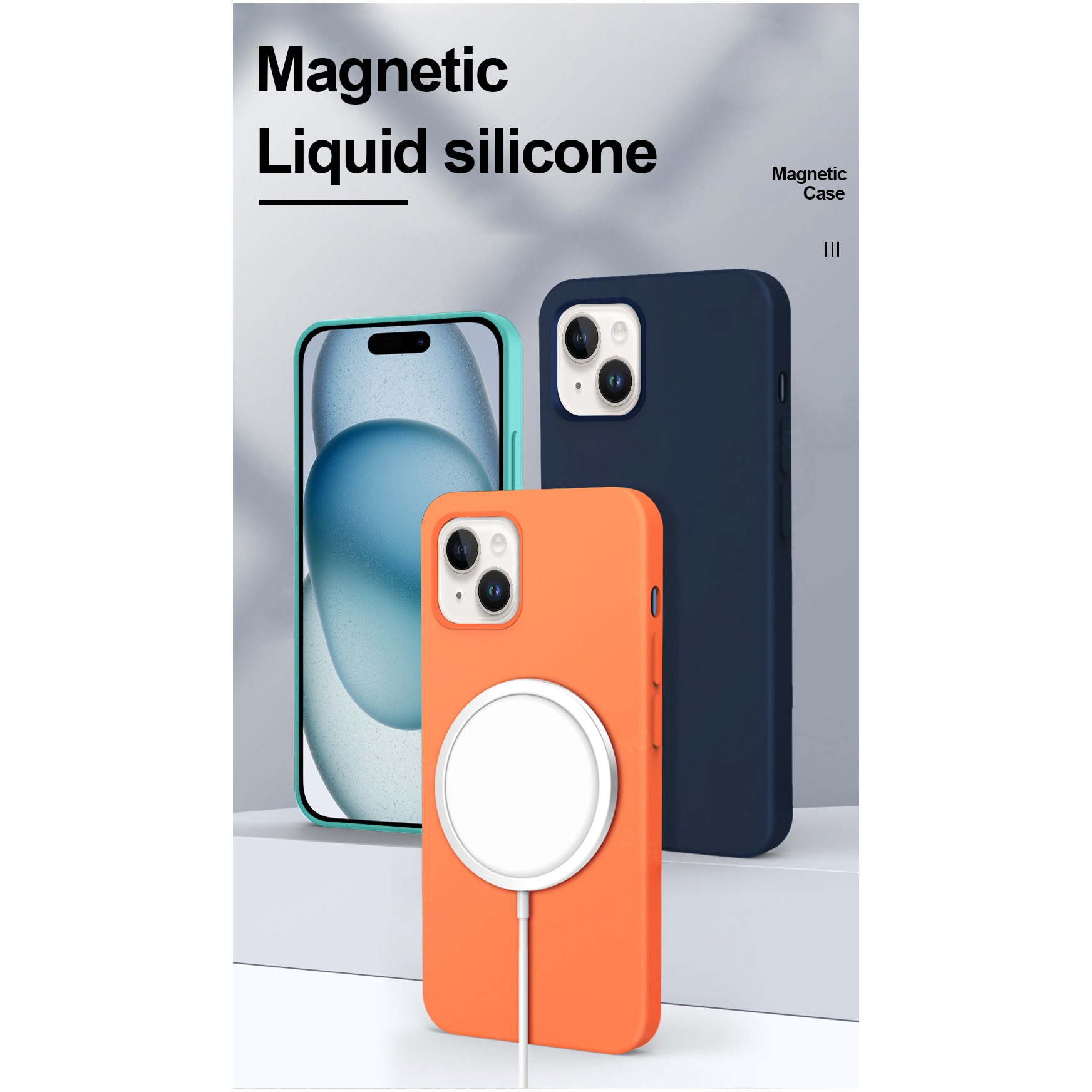 Husa de protectie A+ pentru iPhone 15, magnetic, silicon, portocaliu