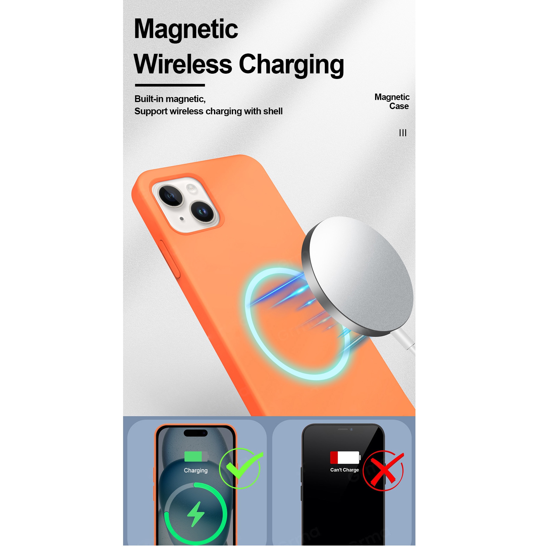 Husa de protectie A+ pentru iPhone 15, magnetic, silicon, portocaliu