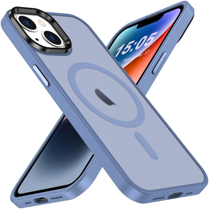 Husa de protectie A+ pentru iPhone 14 magnetic, semitransparenta, Light Blue