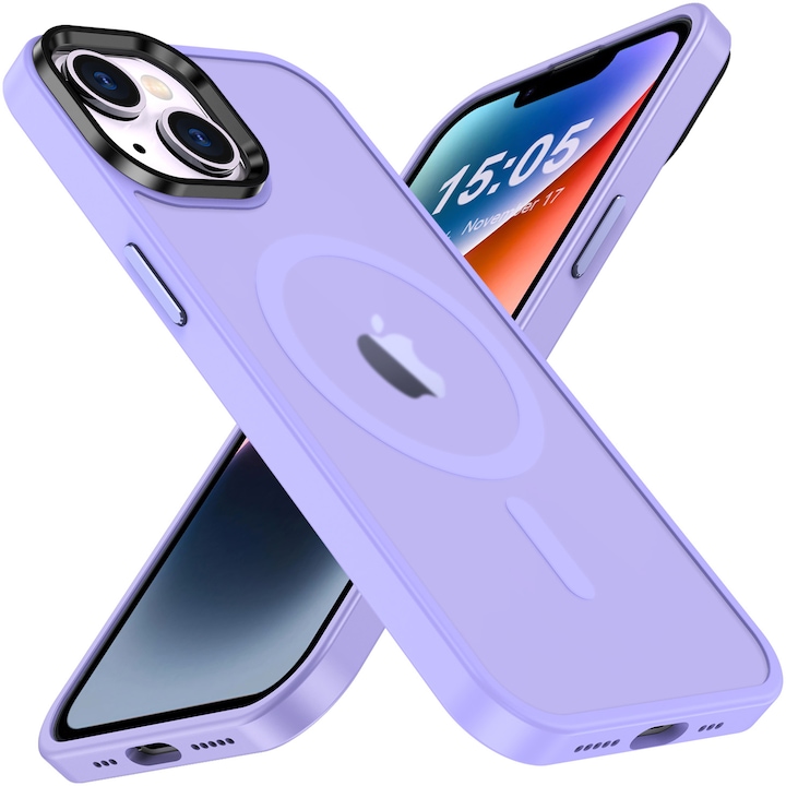 Husa de protectie A+ pentru iPhone 14 magnetic, semitransparenta, Light Purple