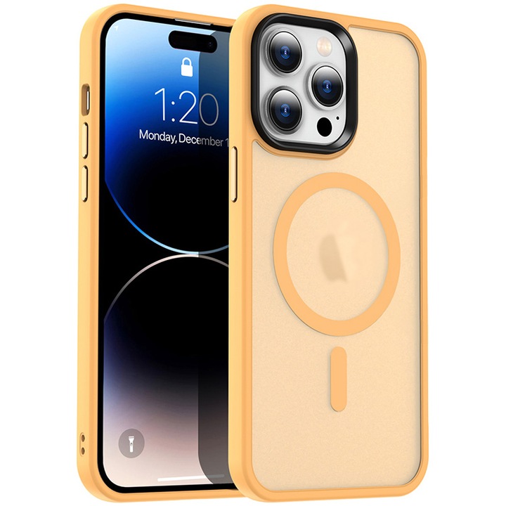 Husa de protectie A+ pentru iPhone 14 Pro Max, magnetic, semitransparenta, Orange