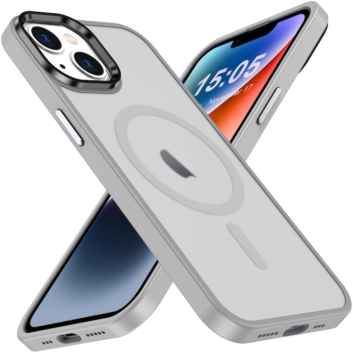 Husa de protectie A+ semitransparenta pentru iPhone 15 magnetic gri