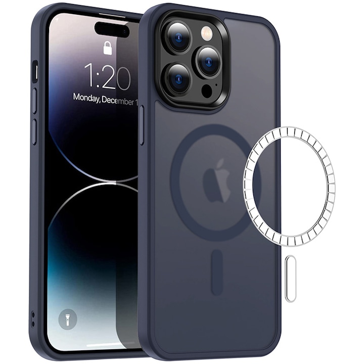 Husa de protectie A+ pentru iPhone 15 Pro Max, semitransparenta, magnetic, Deep Blue