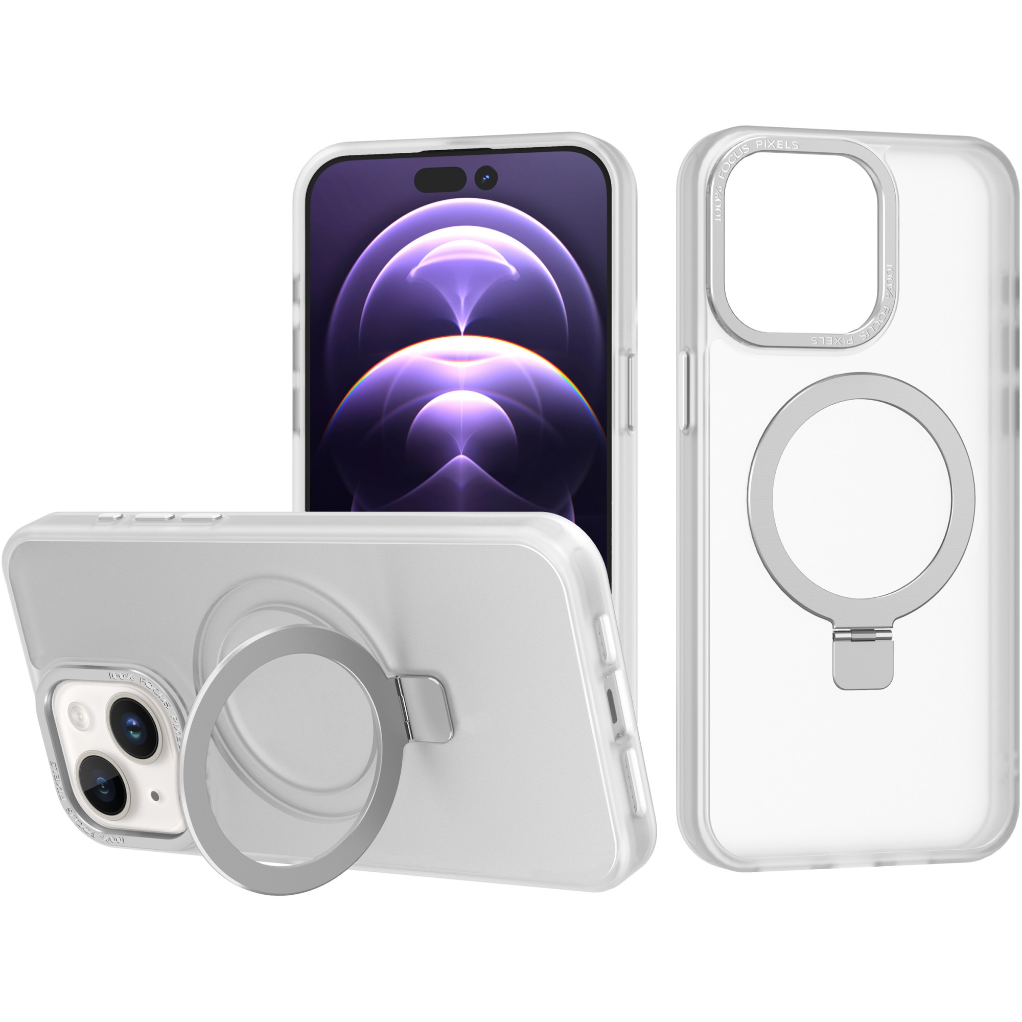 Husa de protectie A+ semitransparenta cu suport pentru iPhone 15 Plus transparent