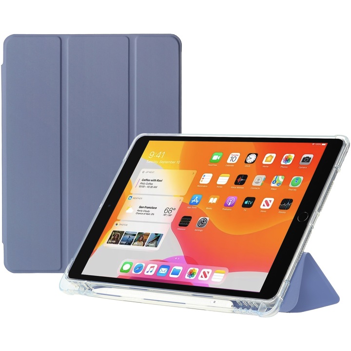 Husa de protectie A+ pentru iPad 10, iPad 7/8/9 10.2" 2019/2020/2021 , cu suport creion, Lila