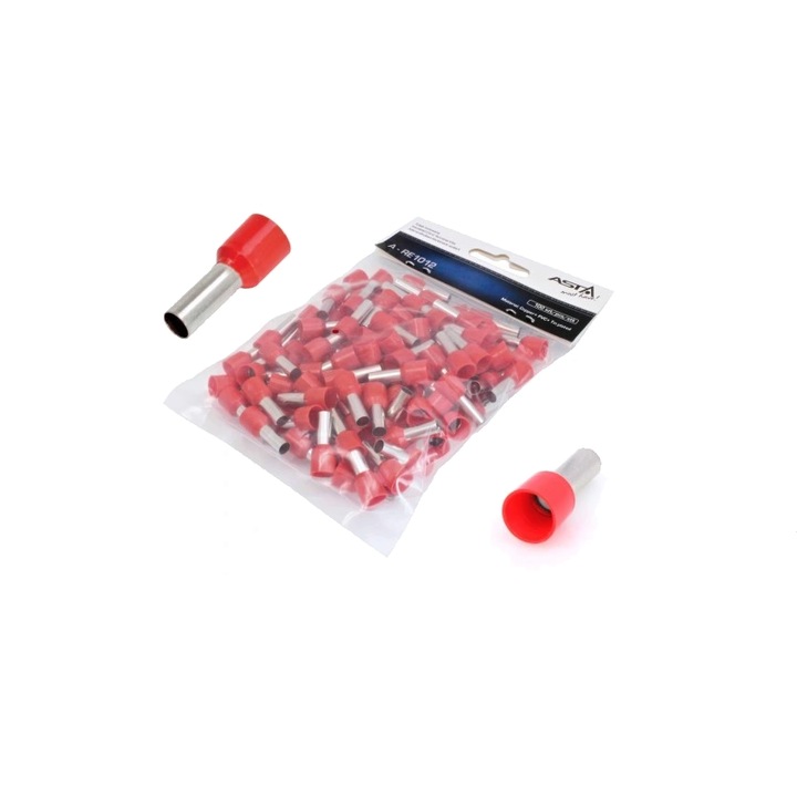 Set pini izolati, sertizabili, tub de capat, 10 mm², 100 piese, Asta