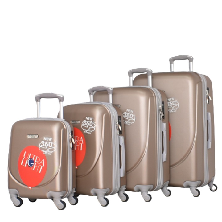 Комплект Куфари PERFECT++LINE ABS 1217,73/32/47 см, Разширител, Шампанско, 4 броя