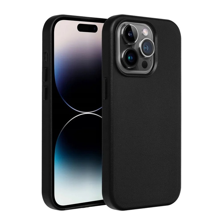 MagSafe Színes védőtok Apple iPhone 15-höz, Leather Case, Mag Cover, Optim Solution, Fekete
