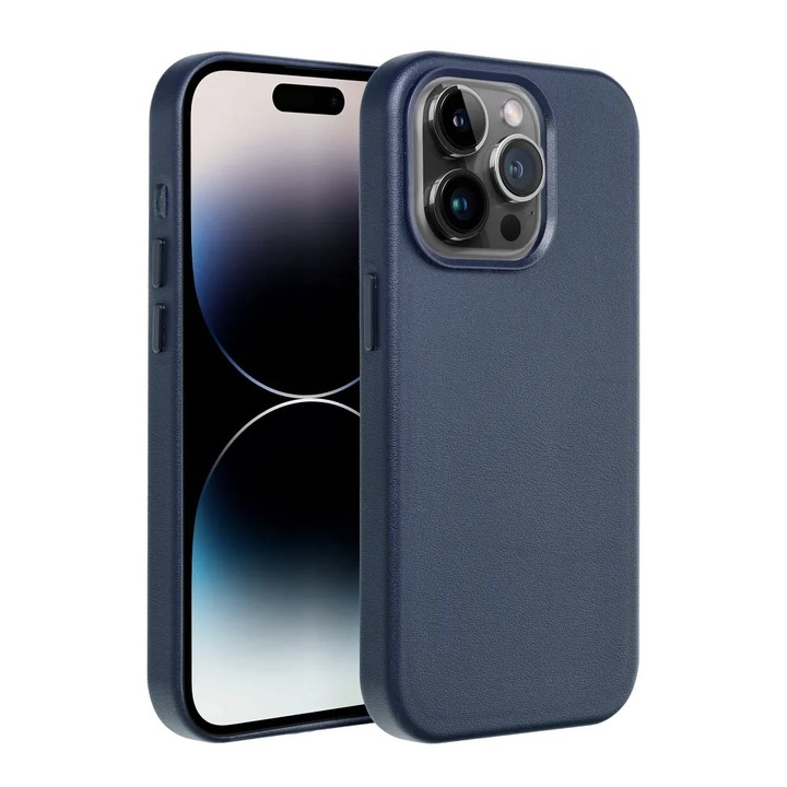 Színes MagSafe védőburkolat Apple iPhone 15 Pro Max készülékhez, Bőr tok, Camera Ultra Safe, Mag Cover, Optim Solution, Kék