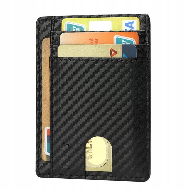 Bőr férfi pénztárca, vékony 1,5 cm, kettéhajtható hitelkártya tartó RFID blokkolással, Fekete, 11 x 8 x 0,5 cm