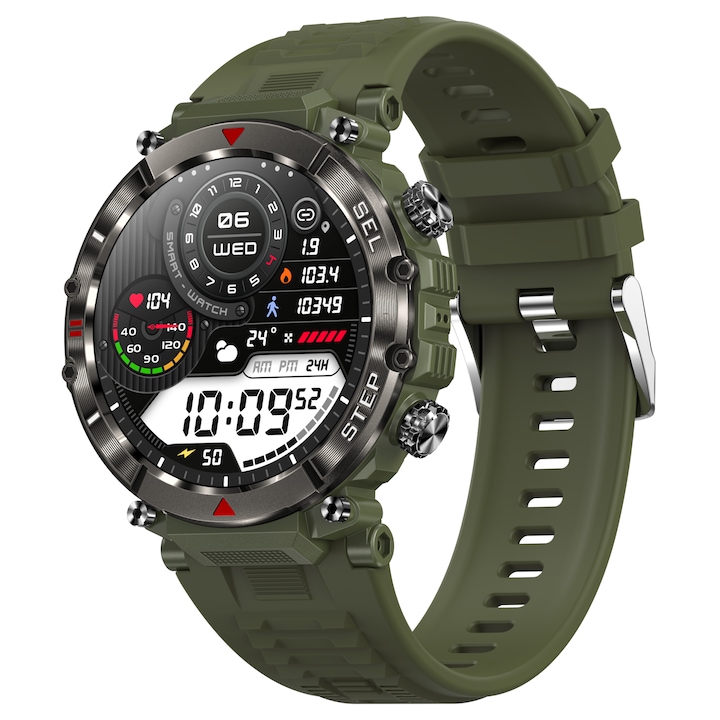 Ceas Smartwatch CF11, Display Touchscreen IPS 1.39", Rezistenta la apa IP67, Monitorizare Sanatate, Puls, Tensiune arteriala, Sp02, Moduri Sport, Incarcare Magnetica, Verde