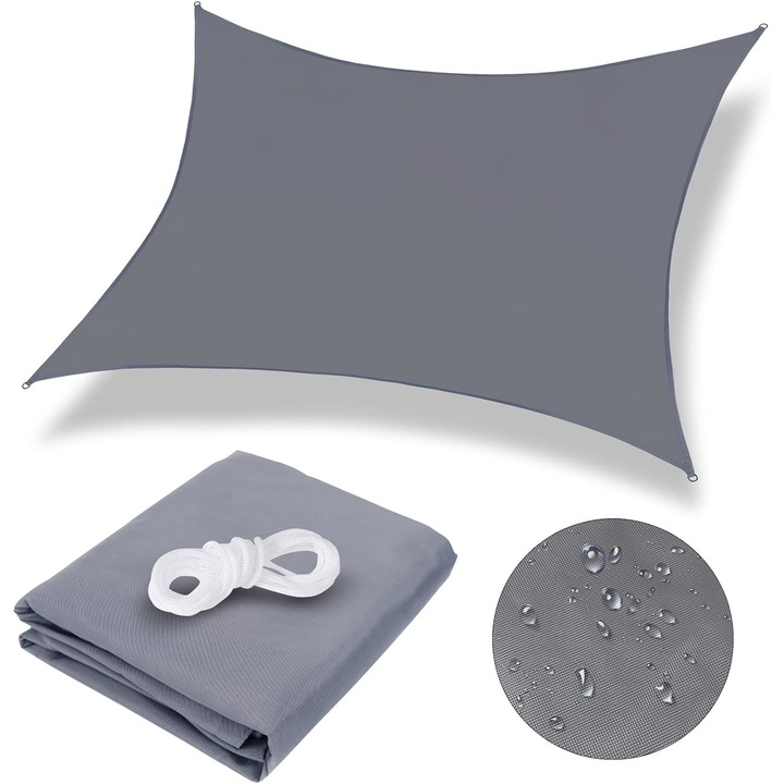 Panza de umbra dreptunghiulara, 3 x 3 m, impermeabila, protectie UV cu rezistenta la vant respirabila, panza pentru pergola, terasa, balcon, gradina in aer liber