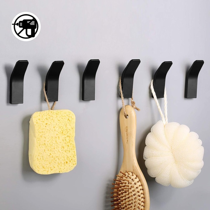 6 db ragasztókampós készlet, Jormftte, alumínium, fekete