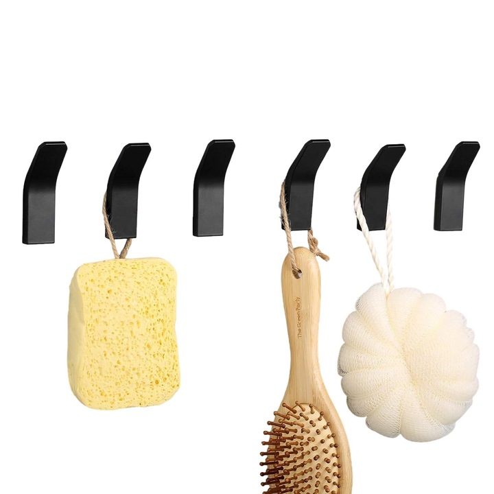 6 db ragasztókampós készlet, Jormftte, alumínium, fekete