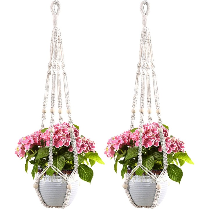 Поддръжка за растения, Jormftte, макраме, различни модели, цвят според изображението, за интериор, декорация на балкон/саксия