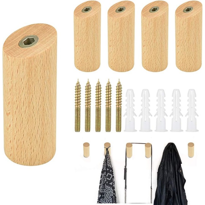 5 db-os ruhaakasztó készlet, Jormftte, fa, natúr