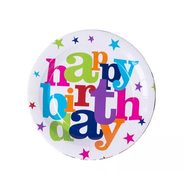 Комплект чинии Happy Birthday, 9 инча, многоцветни