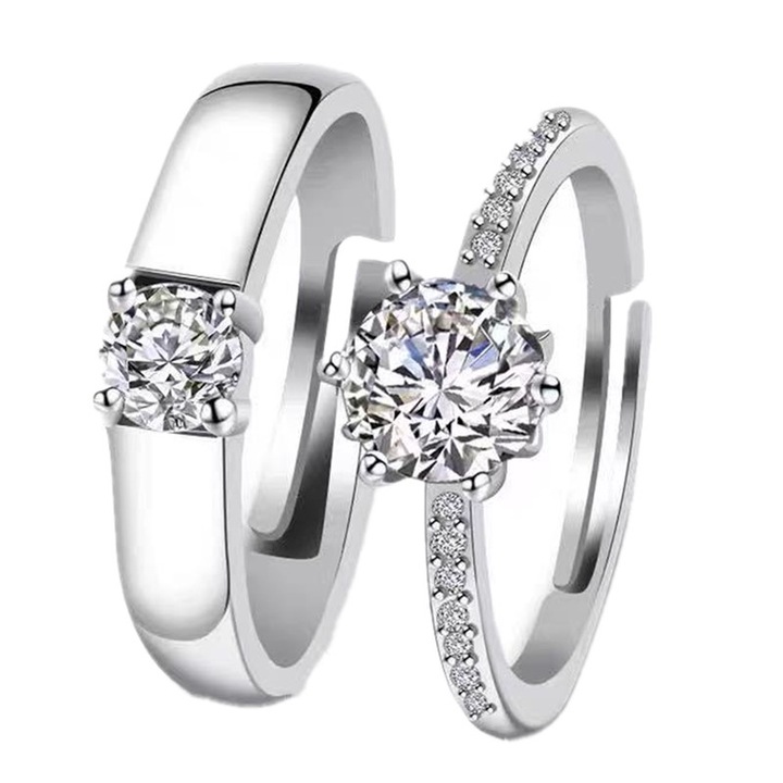 Klasszikus párgyűrű, ünnepi ajándék, 18K bevonatú, fehérarany, állítható nyílás, 2db