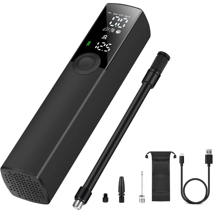 Elektromos kerékpárszivattyú, Jormftte, Műanyag, Hordozható, Fekete