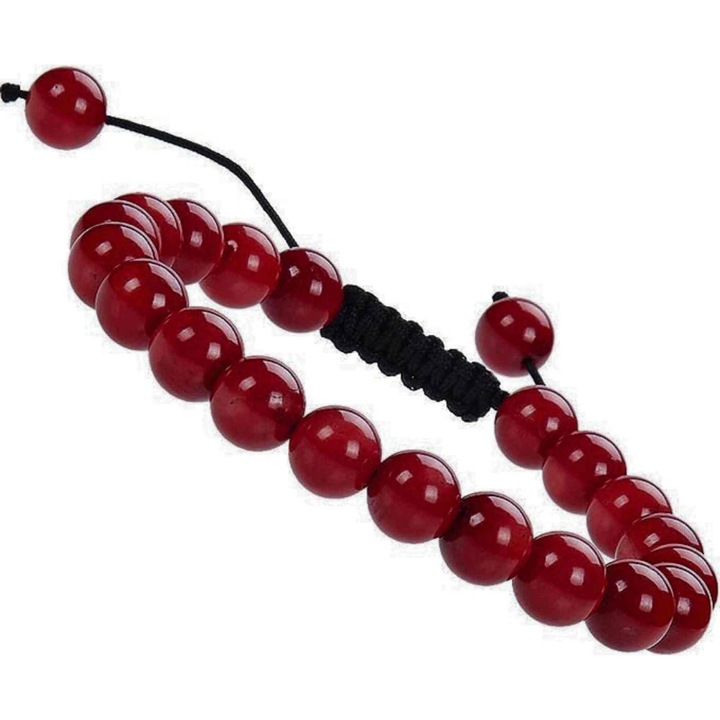 Állítható karkötő 8 mm-es sötétvörös karneol gyöngyökkel, kerülete 19-24 cm