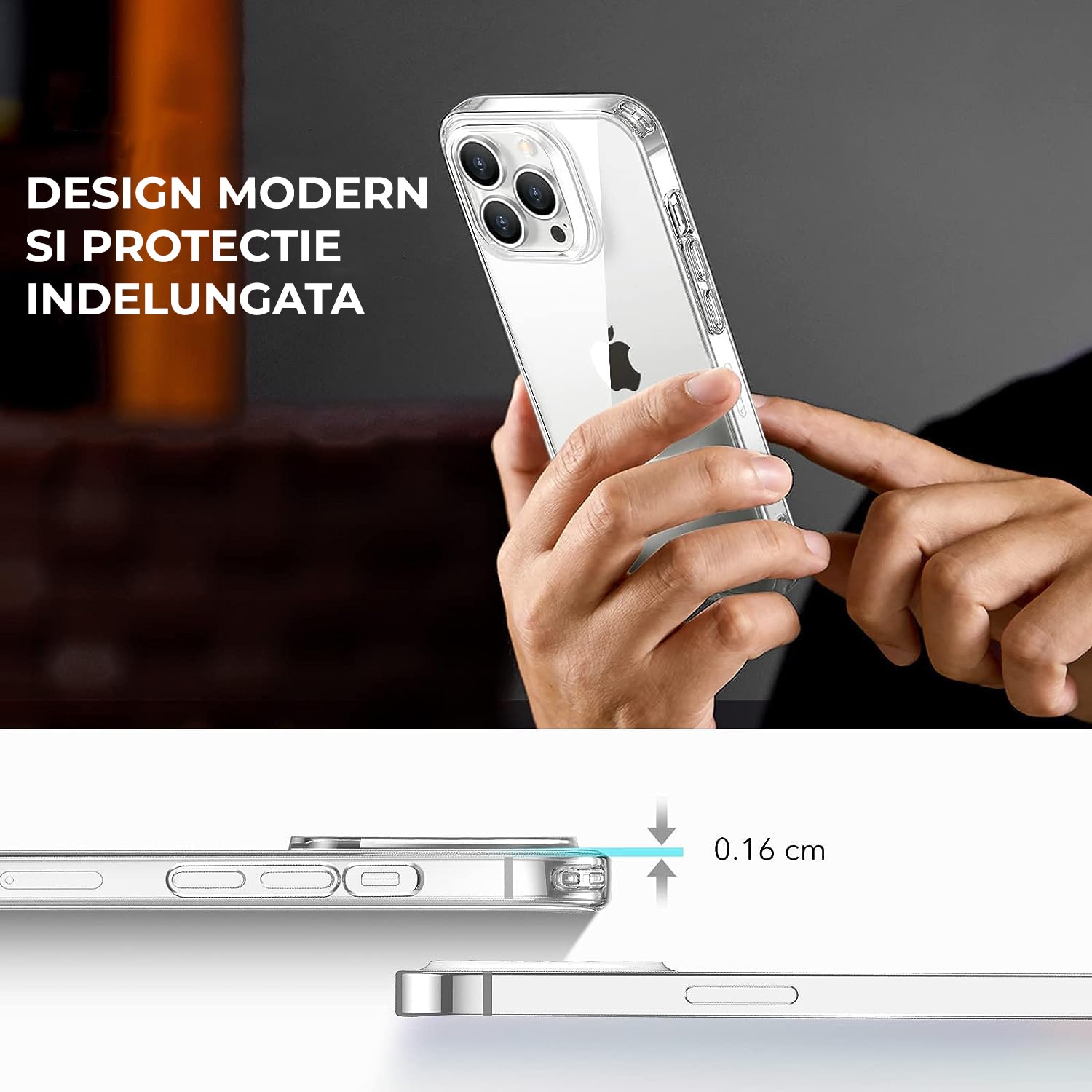 Husa Premium® Silicon Clear pentru iPhone 15 Pro, Clear Case, Ultra Slim, Antisoc, Transparent