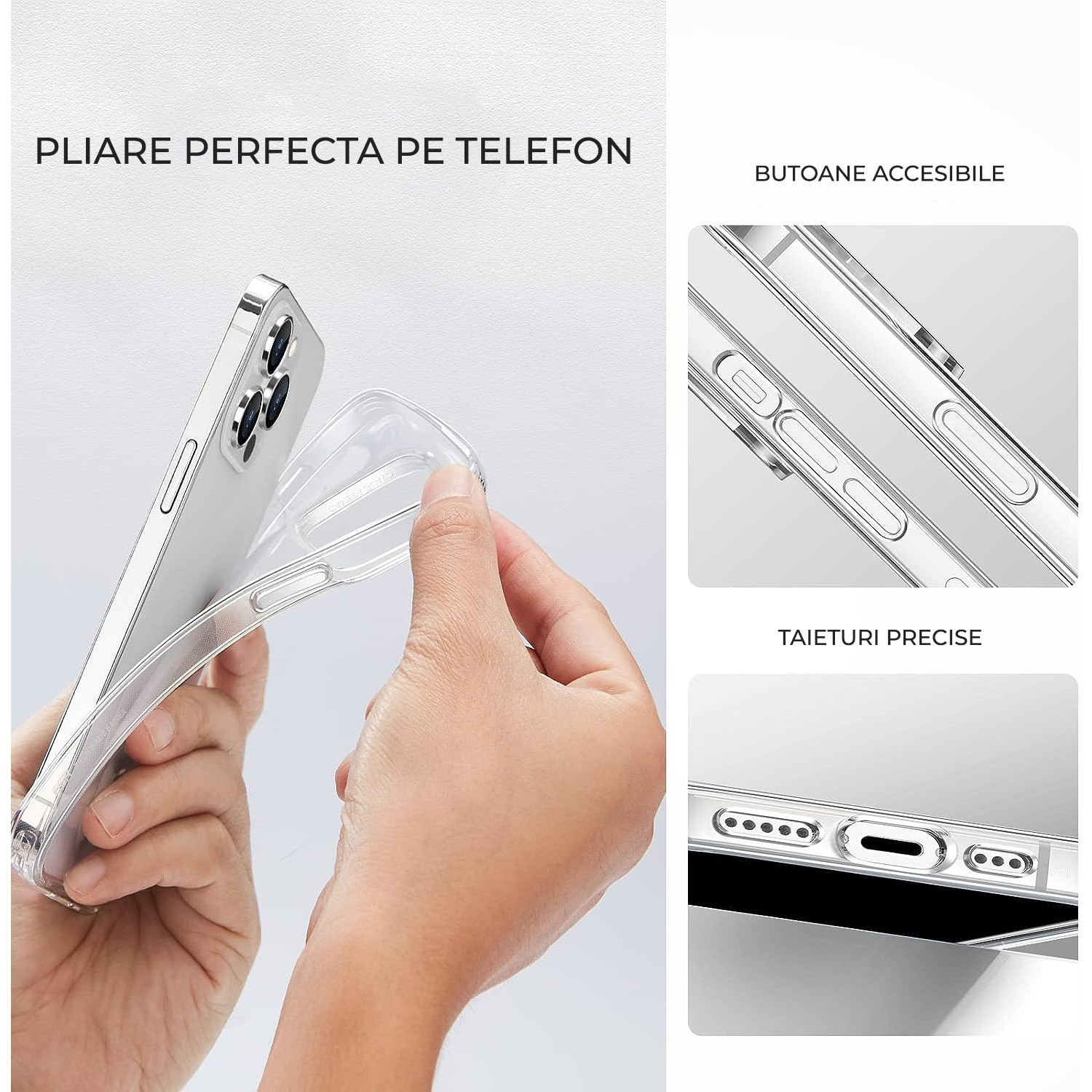 Husa Premium® Silicon Clear pentru iPhone 15 Pro, Clear Case, Ultra Slim, Antisoc, Transparent