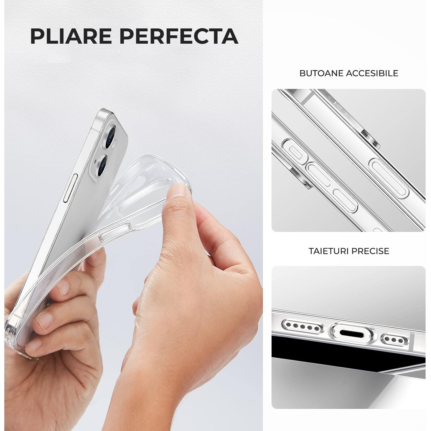 Husa Premium® Silicon Clear pentru iPhone 15, Clear Case, Ultra Slim, Antisoc, Transparent