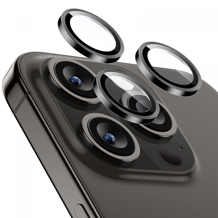 Lencsevédő fólia kompatibilis az Apple iPhone 15 Pro / 15 Pro Max készülékekkel, Secure Glass az objektívhez, Védett kamera, FullHD Ultra technológia, fekete
