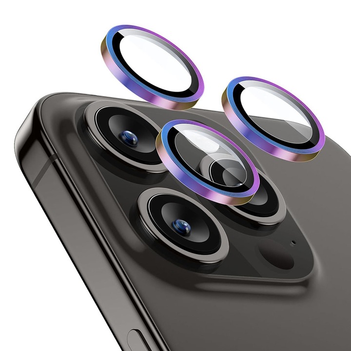 Optim Solution lencsevédő fólia kompatibilis az Apple iPhone 15 Pro / 15 Pro Max készülékekkel, Secure Glass az objektívhez, Védett kamera, FullHD Ultra technológia, króm