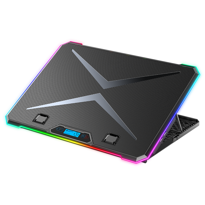 Охладител за лаптоп Ice Corel K15 RGB, Gaming, 17 инча, 6 вентилатора, Универсален, 9 стъпки за настройка, Черен
