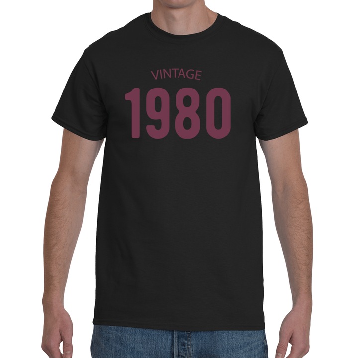 Tricou personalizat Vintage 1980, negru, L