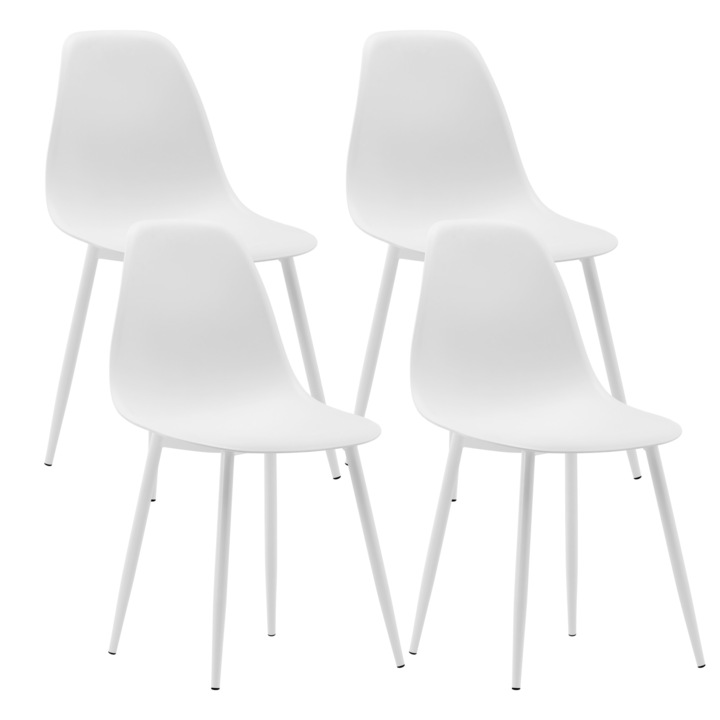 Set 4 scaune bucatarie living, horeca, cadru metal, sezut polipropilena, max 120 KG, 45 x 54 x 85 cm, Jazz alb
