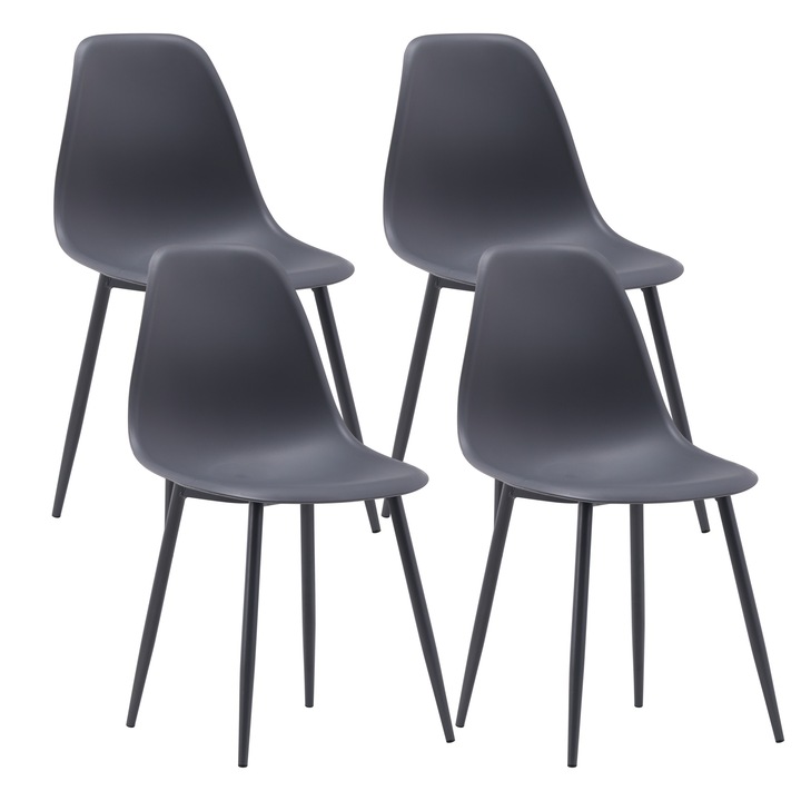 Set 4 scaune bucatarie living, horeca, cadru metal, sezut polipropilena, max 120 KG, 45 x 54 x 85 cm, Jazz gri