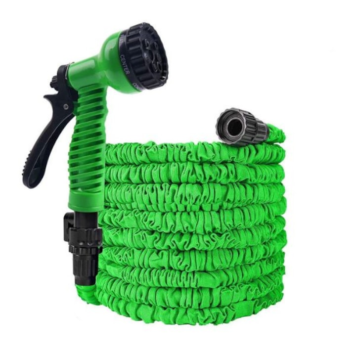 Разтегателен градински маркуч, магически маркуч, Водна дюза, insta 11 м с пистолет за поливане - Практичен за поливане и грижа за градината, Зелен