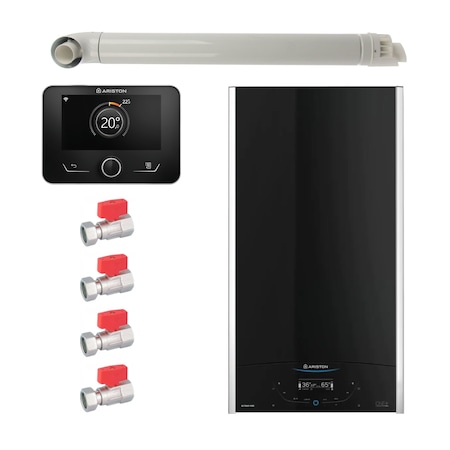 Pachet centrala termica in condensare Ariston ALTEAS ONE+ NET 35,35 kW, gaz natural + GPL, Wi-Fi, senzor camera Sensys HD, kit evacuare si set robineti Fornara incluse