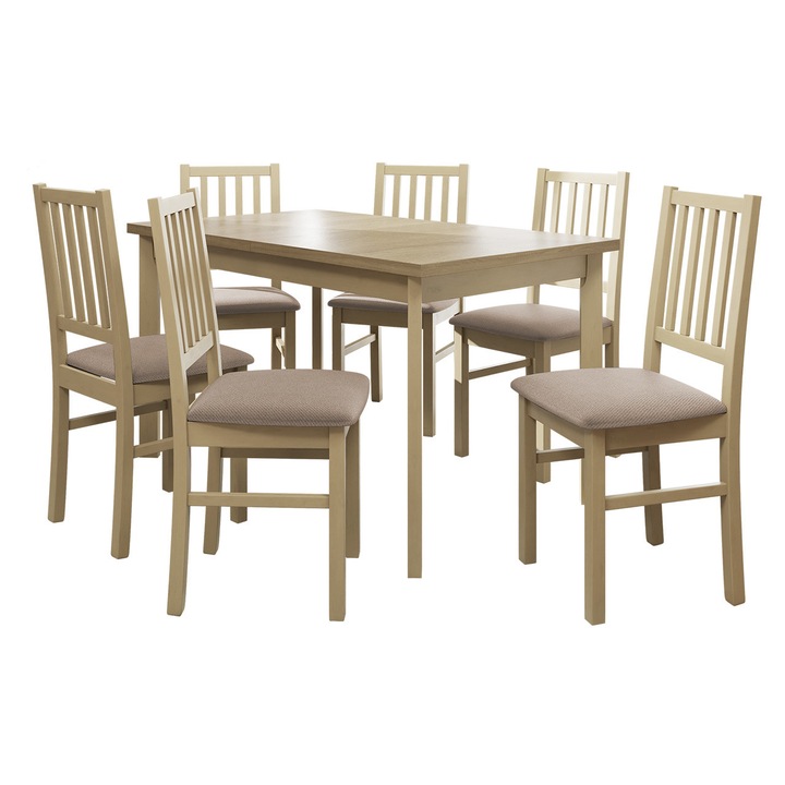 Set pentru bucatarie AL015, 1x Masa extensibila Wood 80 x 140/180 I P, 6x Scaun Zefir VII, MIRJAN24, sonoma / bej