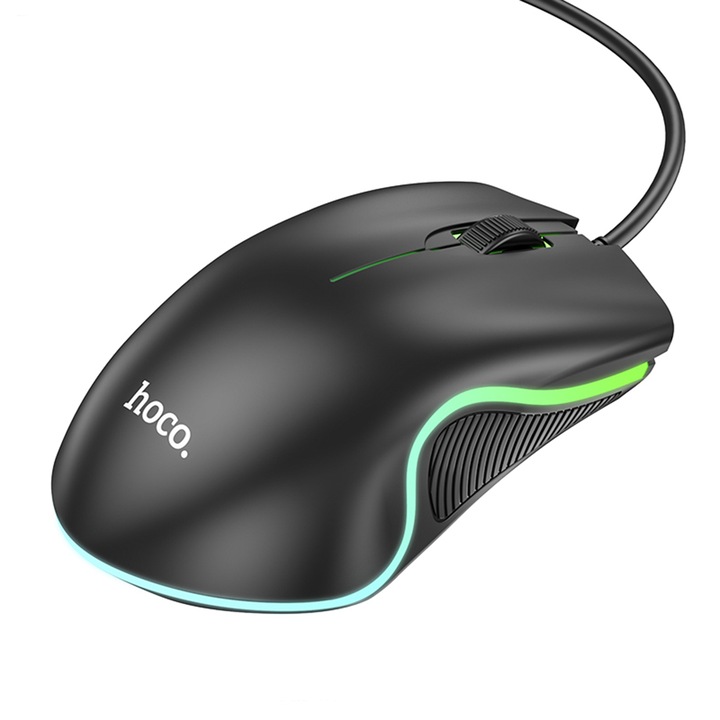 Mouse gaming, cu lumini RGB si buton 3D, 1000 DPI, cu fir de 1.4m, USB, Negru