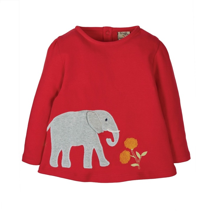 Bluza Connie, cu elefant, bumbac organic, rosu, fete, Rosu