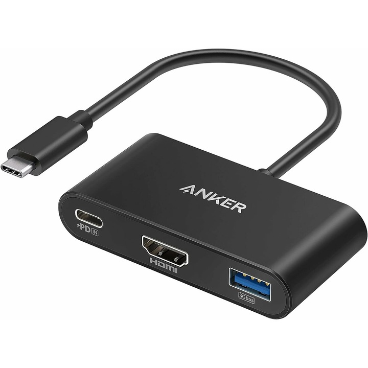 Anker PowerExpand 3-в-1100 W захранващ хъб, USB-C, 4K HDMI, USB 3.0, черен