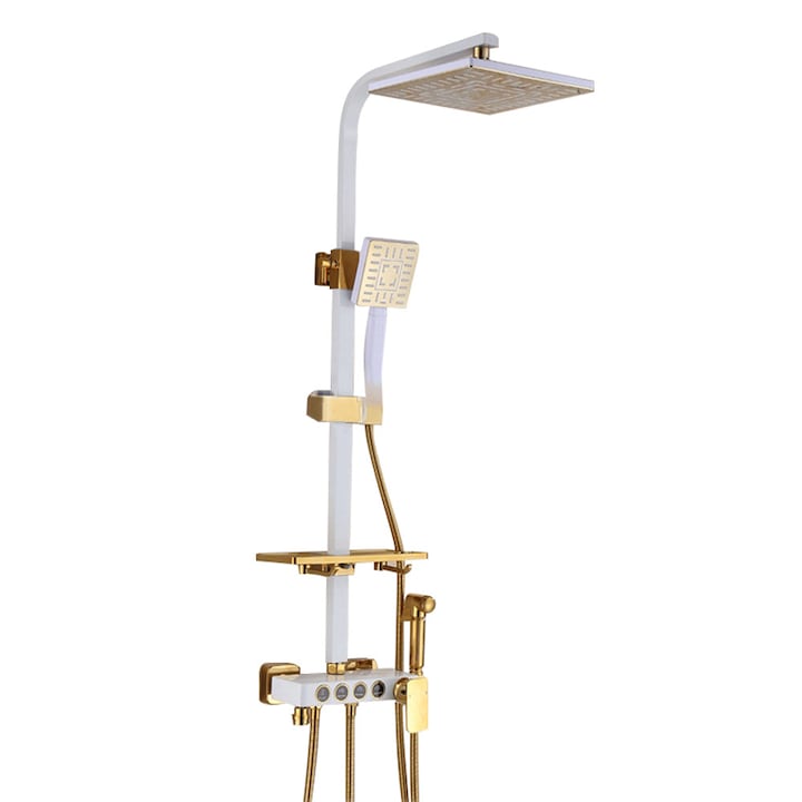 Душ колона, Uy-ShuXian, Цифров дисплей, Керамика, Месинг, Единична дръжка, Термостат, Горещо и Студено, Бяло