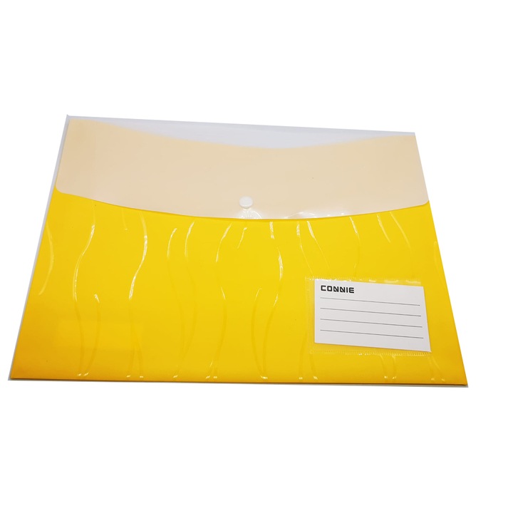 Mapa plastic cu capsa, doua compartimente, buzunar de eticheta, A4,150 microni, galben, VisionXXI