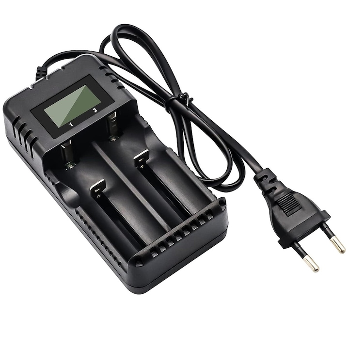 Intelligens lítium-ion akkumulátortöltő gyorstöltő 2 nyílás AAAA/AAA/AA/A/SC/C/D 3,7 V Li-Ion 26650/18650/14500/16340 kompatibilis