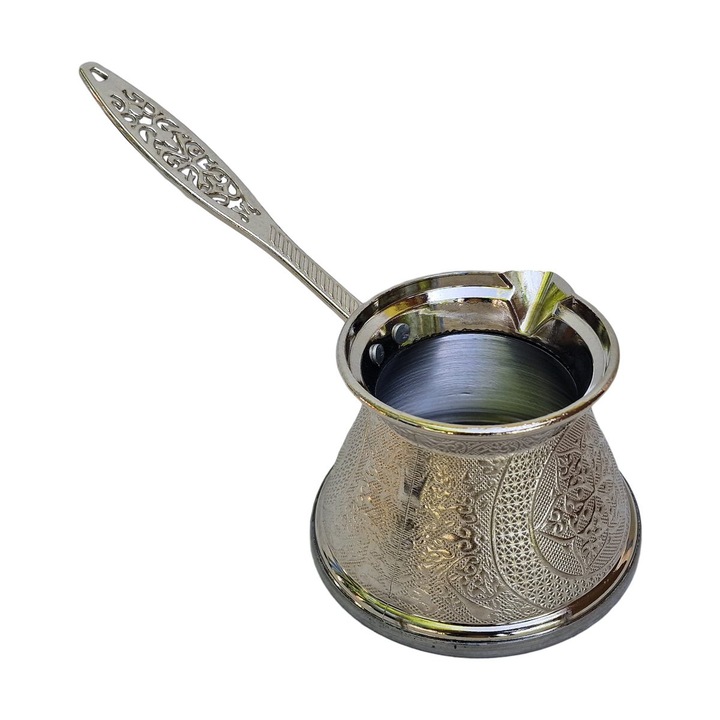 Ibric turcesc stil ottoman special pentru inductie, 300 ml, Ø10.5xH7.5 cm - Argintiu