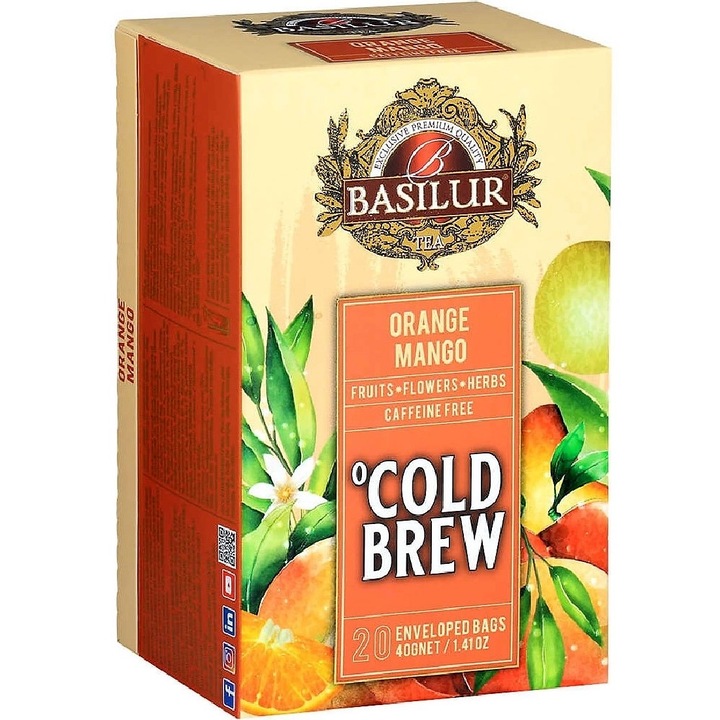 Ceai rece Cold Brew din fructe, flori si plante, Portocala & Mango, fara cofeina, 20plicuri x 2g, Basilur Tea