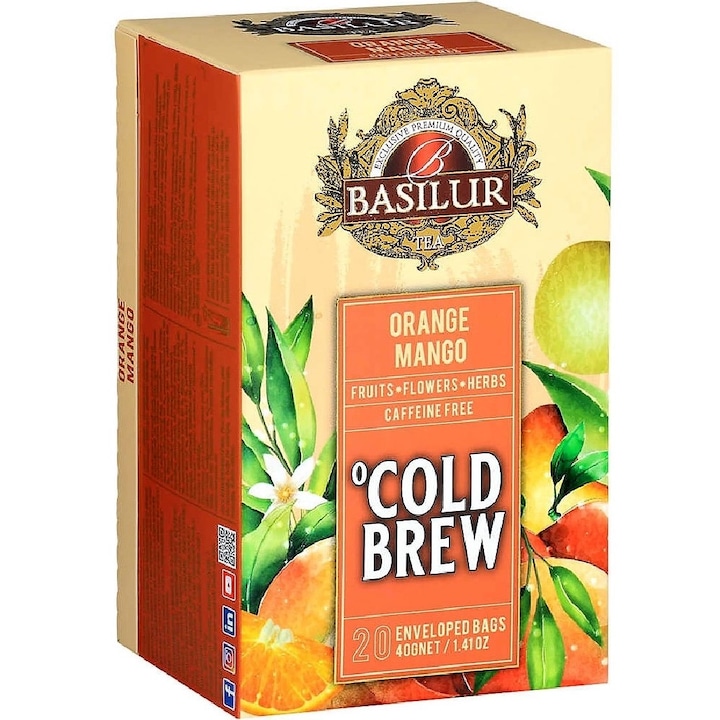 Cold Brew чай от плодове, цветя и растения, Портокал и Манго, без кофеин, 20 торбички х 2гр, Basilur Tea
